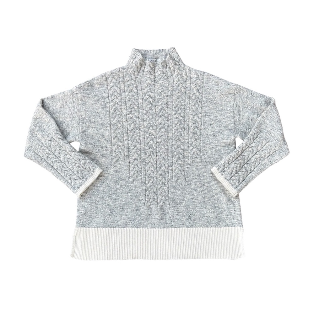 OST Cable Knit Mock Neck Grey & White Women’s Sweater Size Medium